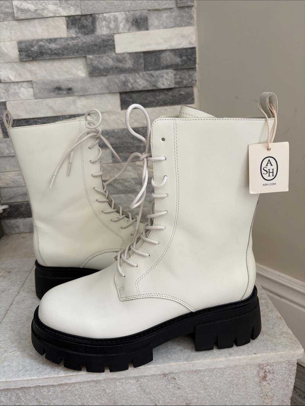 Ash combat moto lace up leather boots new size eu 39